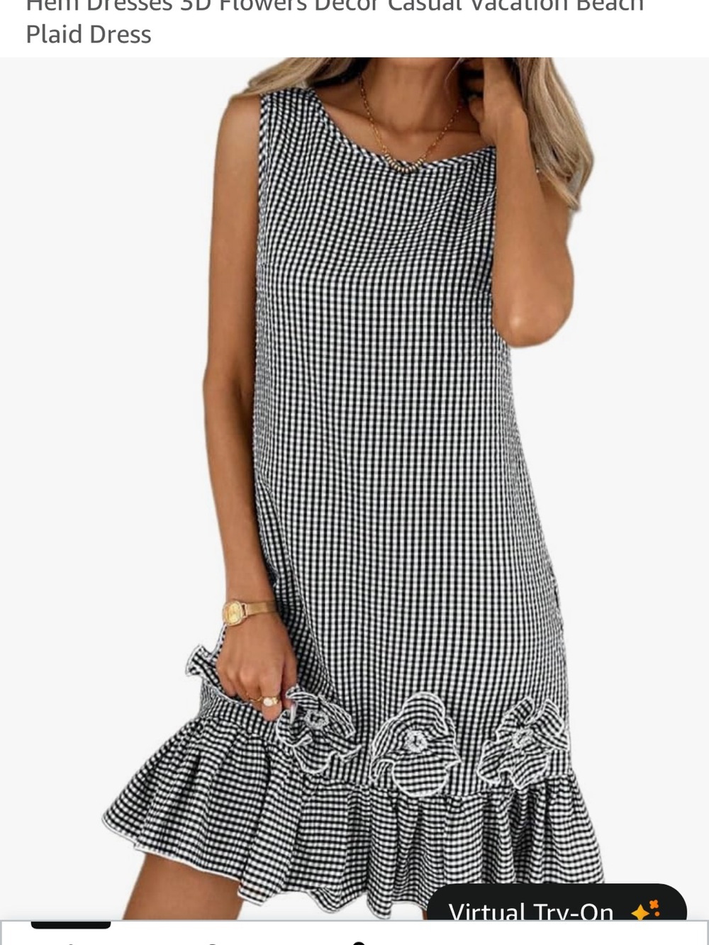 Sleeveless Black & White Gingham Mini Dress with Ruffle Hem